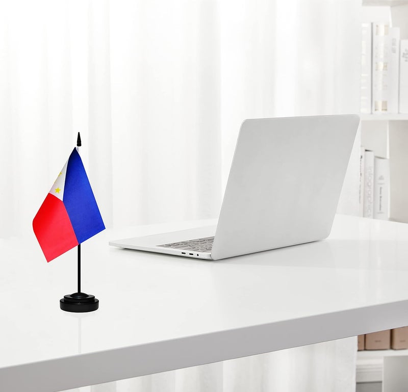 BCLin Philippine Desk Flag Set, 2 Pack Philippine Table Office Flags, Small Mini Desktop Flag With 12" Solid Black Pole, Black Base, Miniature Desktop Flag - Image 5